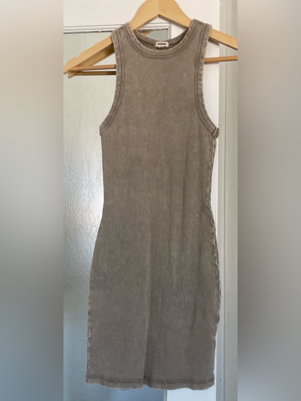 Garage Sleeveless Ribbed Mini Dress in Taupe